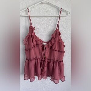 Aritzia Wilfred Amore Cami NWT Dusty Rose Ruffle Tie-Front Chiffon Tank